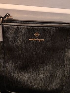 Nanette Lepore Black Pebbled Leather Shoulder Bag with Gold Logo